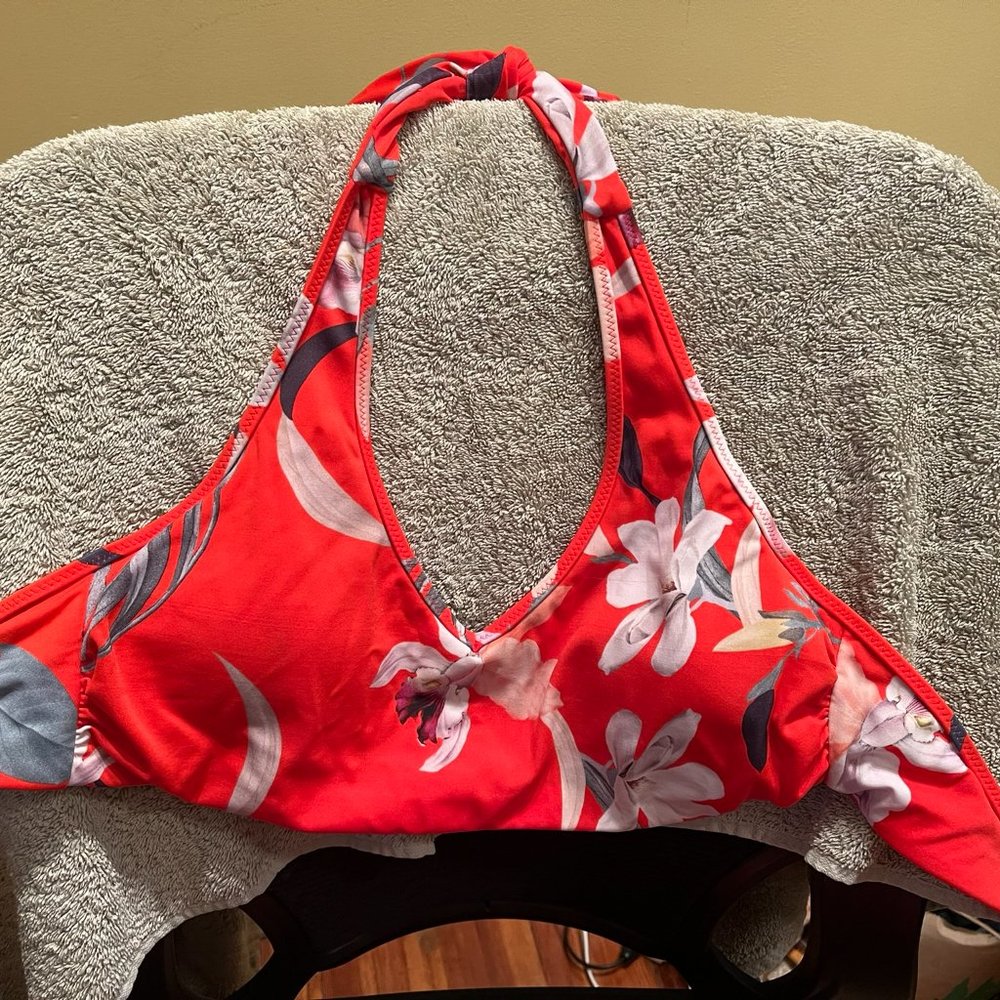 Athleta orange flower halter bikini top size Small S